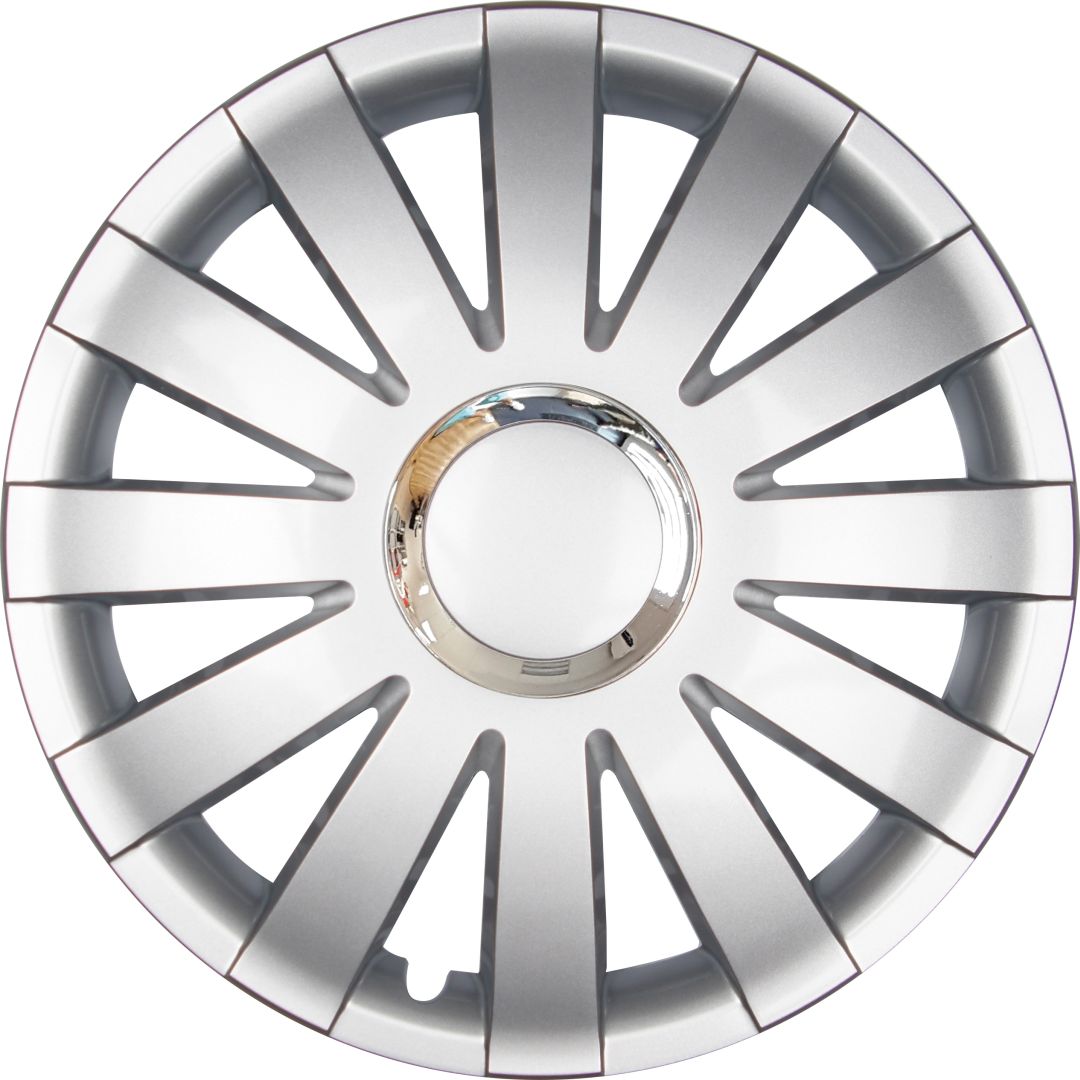 Reifen Radkappe Onyx silber auf Reifen Ein Reifen mit Felge, auf der eine Radkappe des Modells Onyx silber ist.