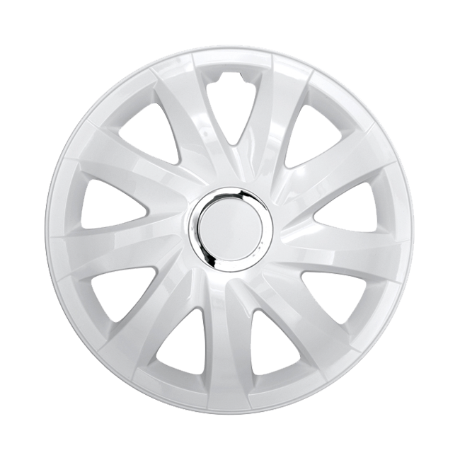 Radkappe Frontaufnahme RKK01 weiss Eine Frontaufnahme der Radkappe Modell RKK01 in weiss.