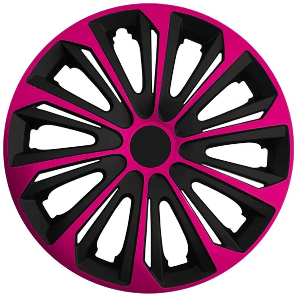 Eine Frontaufnahme der Radkappe Modell RKK06 in schwarz-pink.