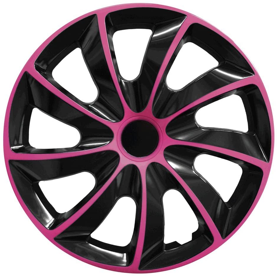 Radkappe Frontaufnahme RKK02 schwarz-pink Eine Frontaufnahme der Radkappe Modell RKK02 in schwarz-pink.