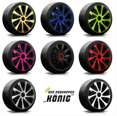 Die Modelle der RKK04 von Radkappen Koenig in schwarz, gold, rot, blau, silber, gruen und pink.